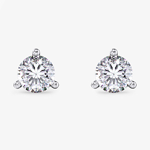 Женские серьги пусеты из белого золота на три крапана с бриллиантом (Вес 1,1 гр.)