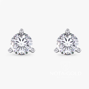 Женские серьги пусеты из белого золота на три крапана с бриллиантом (Вес 1,1 гр.)