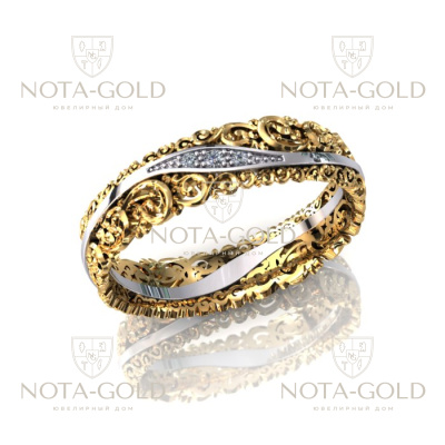 Женское винтажное кольцо из жёлто-белого золота с бриллиантами (Вес: 3,5 гр.)