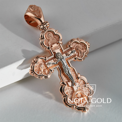Православный крест Спаси и сохрани из позолоченного серебра с распятием (Вес: 14 гр.)