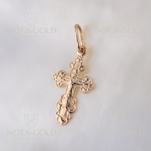 Золотой крестик из красного золота Спаси и сохрани с распятием (Вес 0,5 гр.)