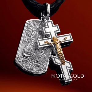 Иконка жетон Святой Валерий совмещенный с крестом из белого и желтого золота (Вес 29 гр.)