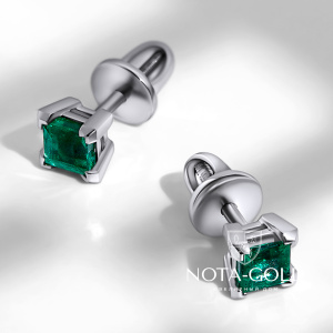 Серьги пусеты из белого золота с квадратными изумрудами (Вес 2,7 гр.)