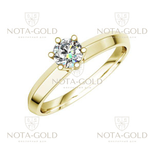 Классическое кольцо с гранями из жёлтого золота с бриллиантом 0,25 карат (Вес: 3 гр.)