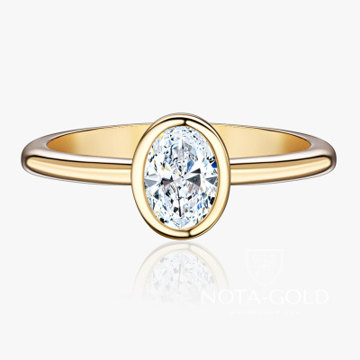 Женское кольцо из желтого золота с лабораторным овальным бриллиантом (Вес 2,7 гр.)