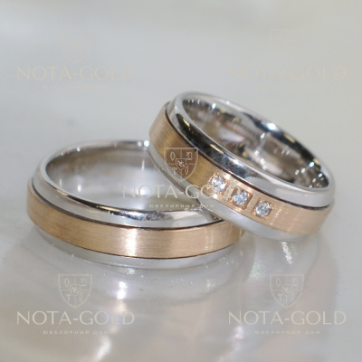 Двухцветные обручальные кольца с матовой серединой на заказ (Вес пары: 16 гр.)