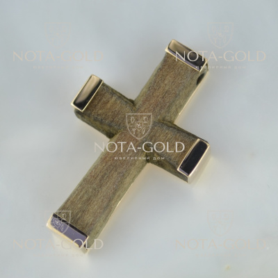 Деревянный крест из морёного дуба с золотой оправой из красного золота 585 пробы (Вес: 4 гр.)