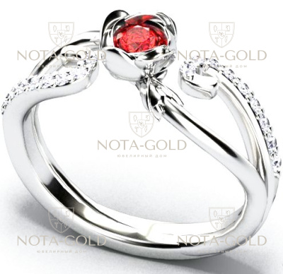Помолвочное кольцо с рубином и бриллиантами 0,2 карат (Вес: 4,5 гр.)