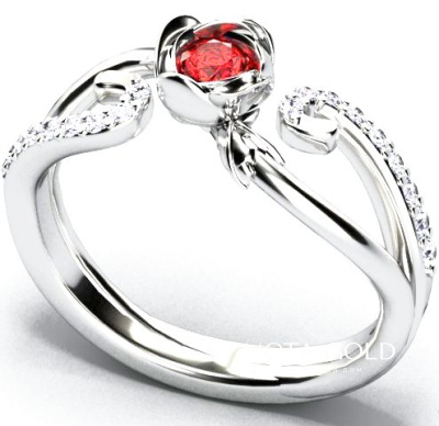 Помолвочное кольцо с рубином и бриллиантами 0,2 карат (Вес: 4,5 гр.)