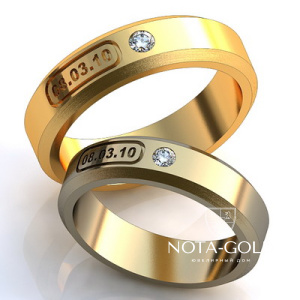 Обручальные кольца с датой свадьбы и бриллиантами на заказ i900 (Вес пары: 9 гр.)