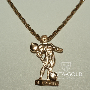 Медальон из золота в виде фигуры атлета мистер Олимпия на заказ (Вес: 19 гр.)