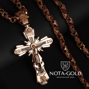 Нательный православный крест из серебра с позолотой и эмалью (Вес 21 гр.)