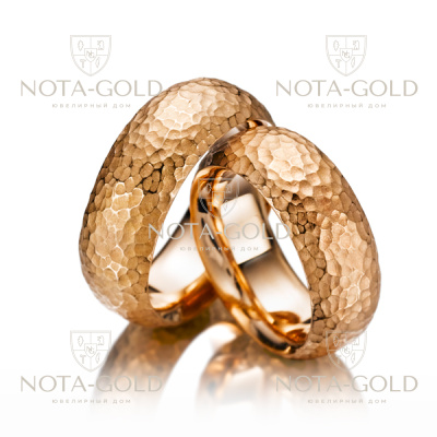 Необычные матовые обручальные кольца с фактурной поверхностью на заказ (Вес пары: 20 гр.)