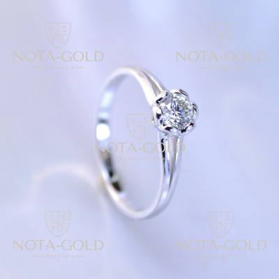 Женское золотое помолвочное кольцо из белого золота с бриллиантом (Вес: 1,5 гр.)
