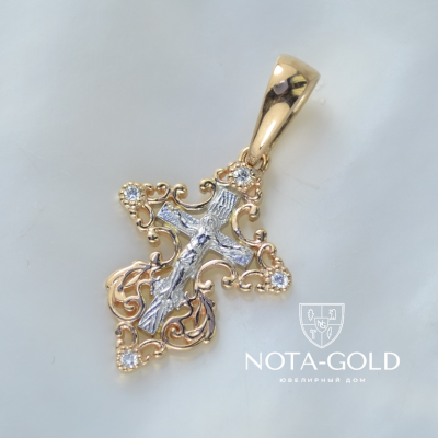 Детский серебряный крестик с фианитами на крещение (Вес: 1,7 гр.)