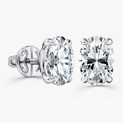 Серьги пусеты из белого золота с лабораторными бриллиантами формы Овал (Вес 1,5 гр.)