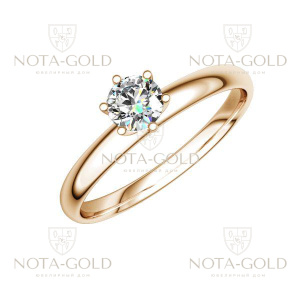 Классическое кольцо из красного золота с одним бриллиантом 0,4 карат (Вес: 2,5 гр.)