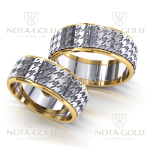 Дизайнерские обручальные кольца Сегмент из белого и жёлтого золота (Вес пары 14 гр.)