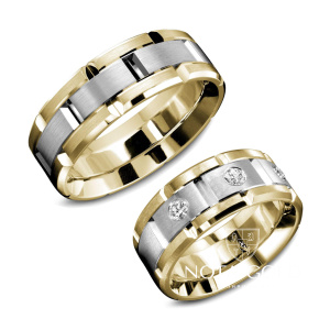 Широкие обручальные кольца звенья браслета из белого и желтого золота с крупными бриллиантами (Вес пары: 19 гр.)