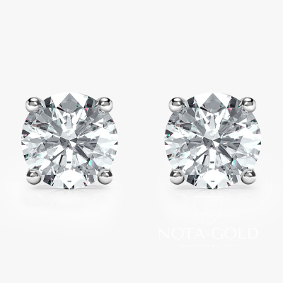 Женские серьги пусеты гвоздики с бриллиантами 0,5ct 5мм на четырех крапанах (Вес 2 гр.)