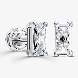 Серьги пусеты из белого золота с искусственными бриллиантами формы Багет (Вес 1,3 гр.)