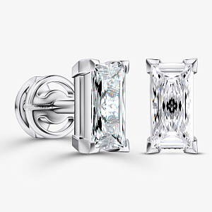 Серьги пусеты из белого золота с искусственными бриллиантами формы Багет (Вес 1,3 гр.)
