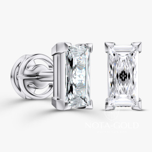 Серьги пусеты из белого золота с искусственными бриллиантами формы Багет (Вес 1,3 гр.)