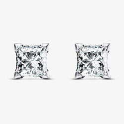 Серьги пусеты из белого золота с бриллиантами Принцесса (Вес 1,1 гр.)