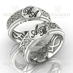 Обручальные кольца Наследие с бриллиантами из белого золота (Вес пары: 14 гр.)