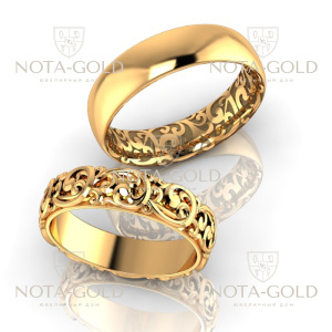 Обручальные кольца Ажур из жёлтого золота с орнаментом (Вес пары: 13 гр.)