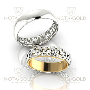 Обручальные кольца Ажур из белого золота с внутренней вставкой из жёлтого золота (Вес пары: 13 гр.)