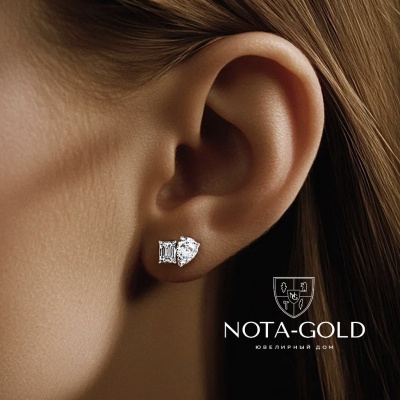 Серьги пусеты из белого золота с лабораторными бриллиантами Toi et Moi - Ты и Я  (Вес 2 гр.)