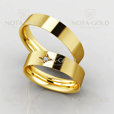 Обручальные кольца Невесомость с бриллиантом в женском кольце (Вес пары: 8 гр.)