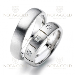 Обручальные кольца на заказ из белого золота с бриллиантами i270 (Вес пары: 12 гр.)