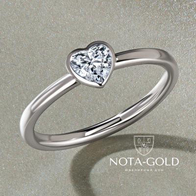 Кольцо из белого золота с завальцованным бриллиантом огранки Сердце (Вес 2,5 гр.)