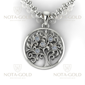 Ажурный медальон Дерево жизни из белого золота с бриллиантами (Вес: 3,5 гр.)
