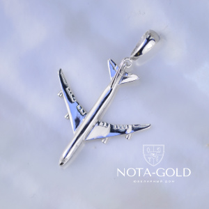 Кулон-подвеска пассажирский самолёт боинг - Boeing 747 из белого золота (Вес: 3 гр.)