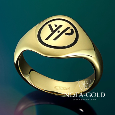 Кольцо печатка из жёлтого золота с обтекаемой площадкой и личным символом (Вес 12 гр.)