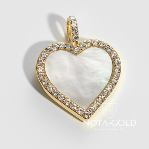 Золотая подвеска сердце с перламутром и бриллиантами (Вес 6,5 гр.)