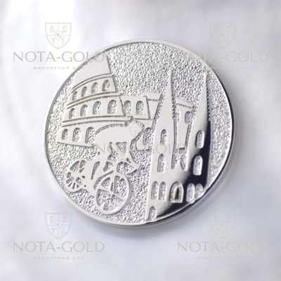 Подарочная юбилейная медаль из серебра с позолотой и велосипедистом в подарок на 55 лет (Вес 31 гр.)