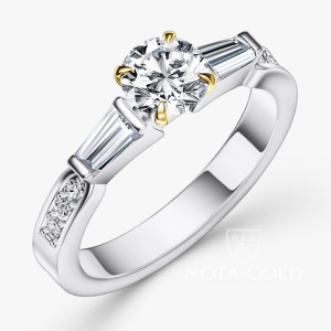 Женское кольцо Луч солнца из двух видов золота с искусственными бриллиантами (Вес 4 гр.)