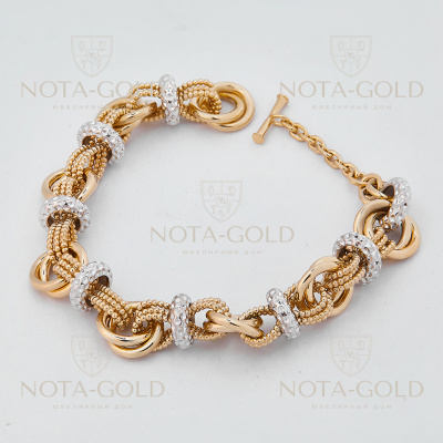 Женский плетёный браслет из жёлто-белого золота (цена за грамм)
