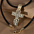 Золотой мужской православный крест на кожаном шнурке с золотыми вставками (Вес 91 гр.)