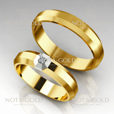Обручальные кольца Стабильность с бриллиантом в женском кольце (Вес пары: 7,5 гр.)