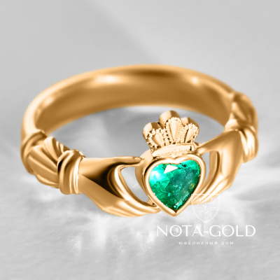 Золотое кладдахское кольцо с изумрудом (Вес: 5 гр.)