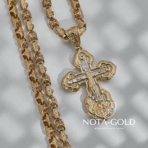 Золотой православный крест на цепочке плетения Краб Средний из золота (Вес: 98 гр.)