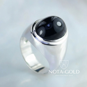 Мужское кольцо перстень из платины с крупным овальным агатом (Вес 17,5 гр.)