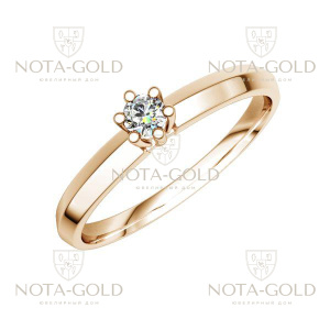 Классическое кольцо с гранями из красного золота с бриллиантом 0,08 карат (Вес: 3 гр.)