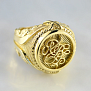 Золотое мужское кольцо-печатка с инициалами, отпечатком пальца и гравировкой Себе любимому (Вес: 29 гр.)