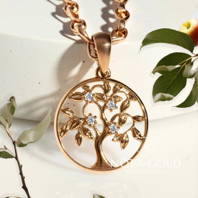 Подвеска кулон Дерево жизни из жёлтого золота с бриллиантами на ветвях (Вес: 3 гр.)
